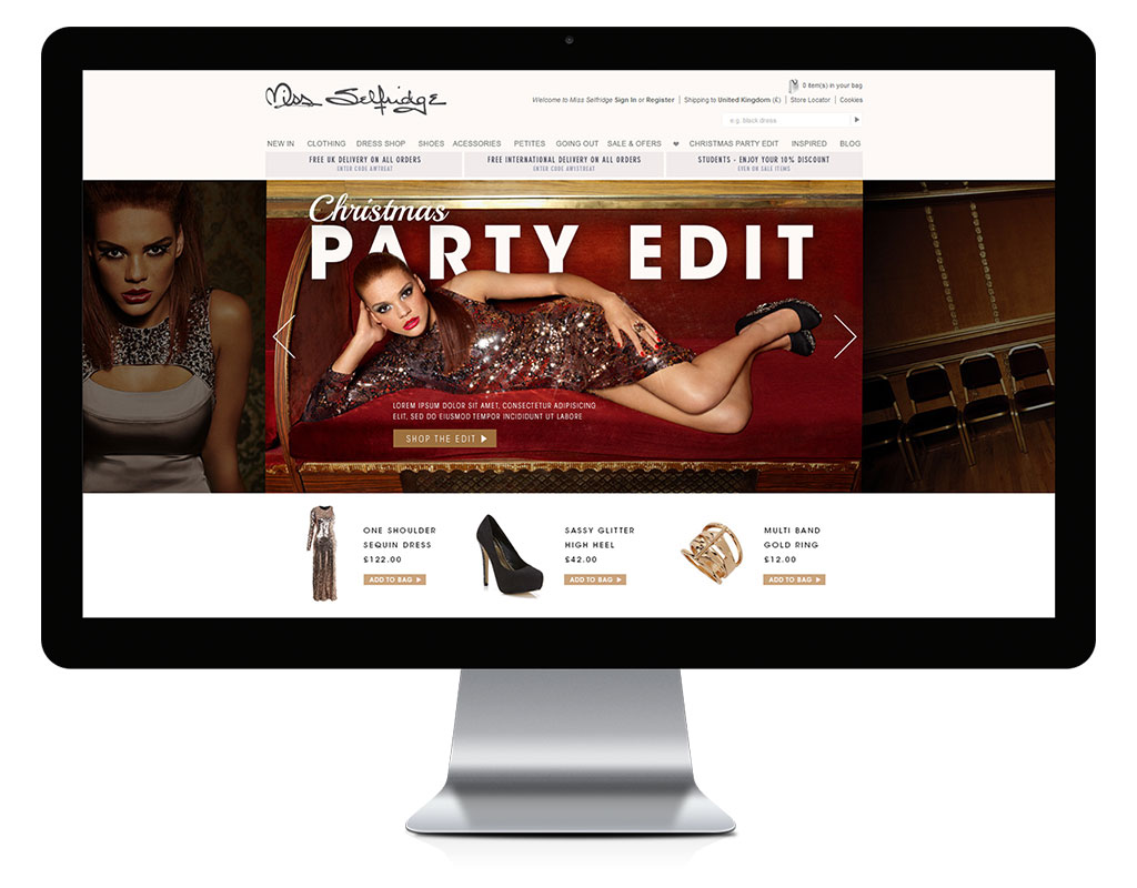 Miss Selfridge Web design and development portfolio Digital Candy