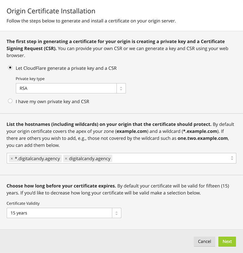 Origin CA installation step 1