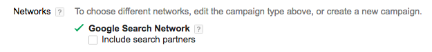 Adwords search partners settings