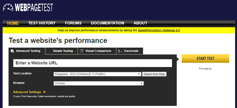 test page load time webpagetest